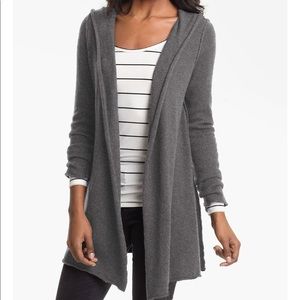 Dark Gray Hooded Open Cardigan Sweater